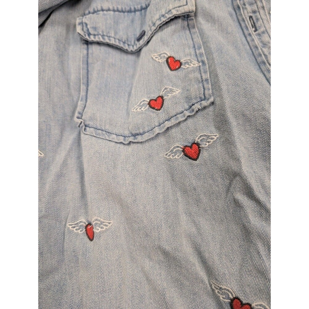 Billy T XL Love Wing Embroidered Distressed Denim Canvas Utility Shirt Women's - Picture 5 of 10